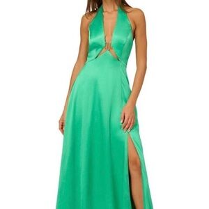 Adrianna Papell Green Halter Cutout Gown